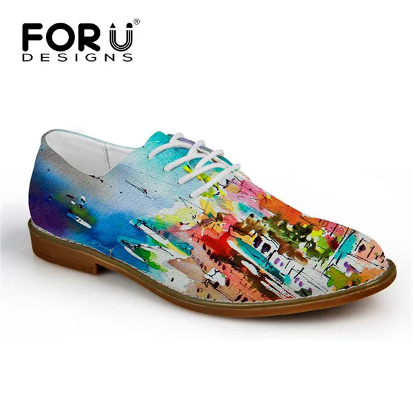 FORUDESIGNS/модные мужские повседневные кожаные туфли с рисунком граффити; дышащие мужские туфли на плоской подошве со шнуровкой; высококачественные мужские туфли-оксфорды - Цвет: H016CE