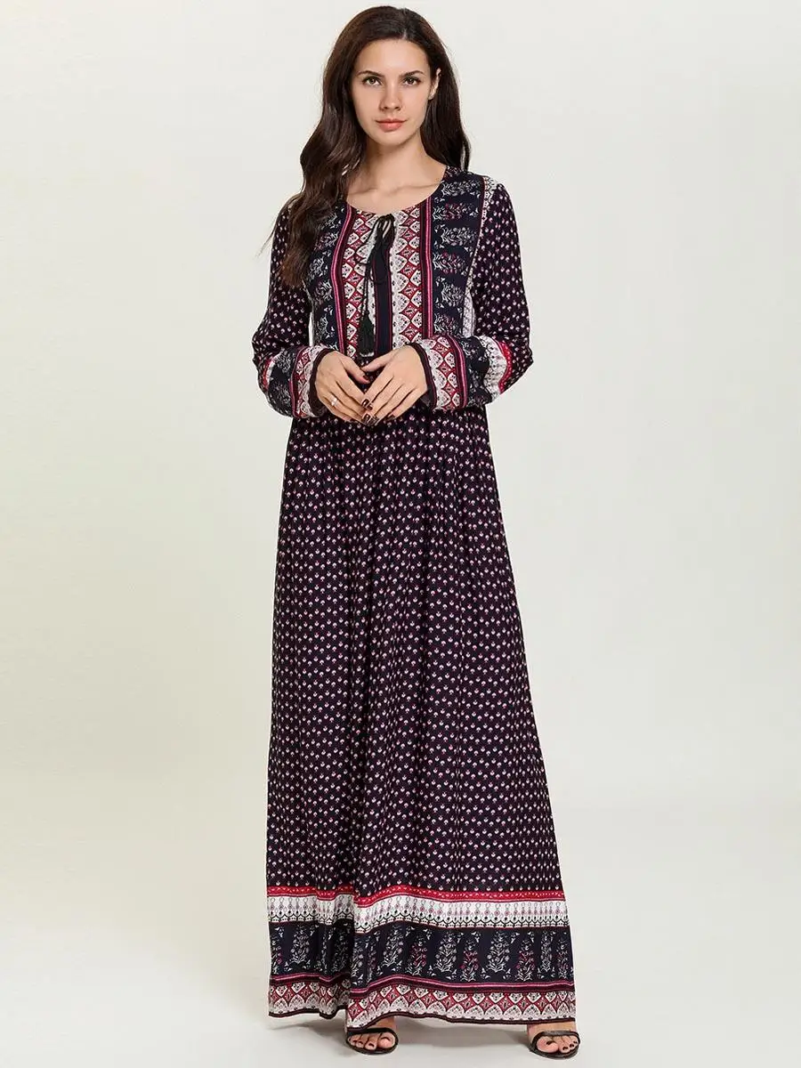 Женское длинное платье с принтом abaya Дубай мусульманское jilбаб исламские Макси