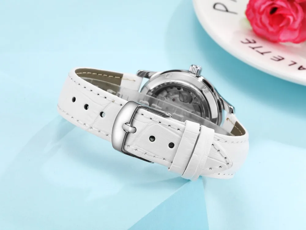 Новые автоматические механические Женские наручные часы montre femme с кожаным