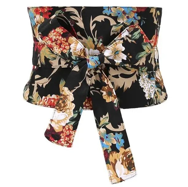 Women's runway fashion vintage flower print bow Cummerbunds female Dress coat Corsets Waistband Belts decoration wide belt R1185