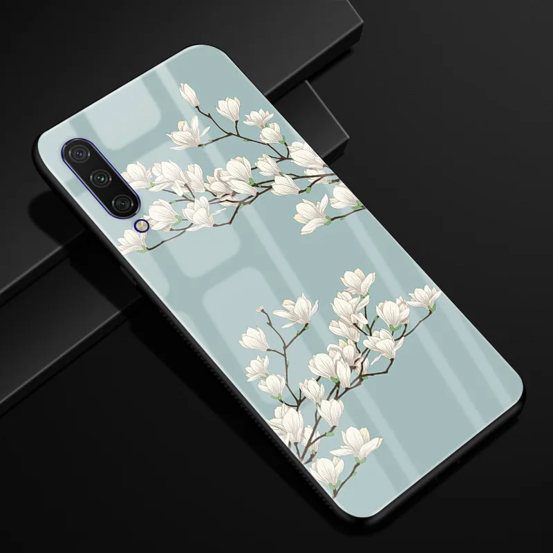 Чехол для Xiaomi Mi CC9 чехол из закаленного стекла с цветами жесткие стеклянные Чехлы