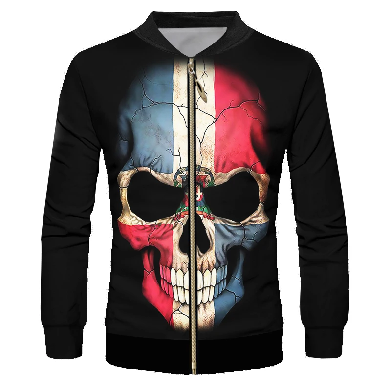 OGKB 3d Cool Printed Flag Skull Black Jacket Man/womens Windbreaker Unisex Classic Retro Hiphop Punk Harajuku Gothic Swearshirt | Мужская