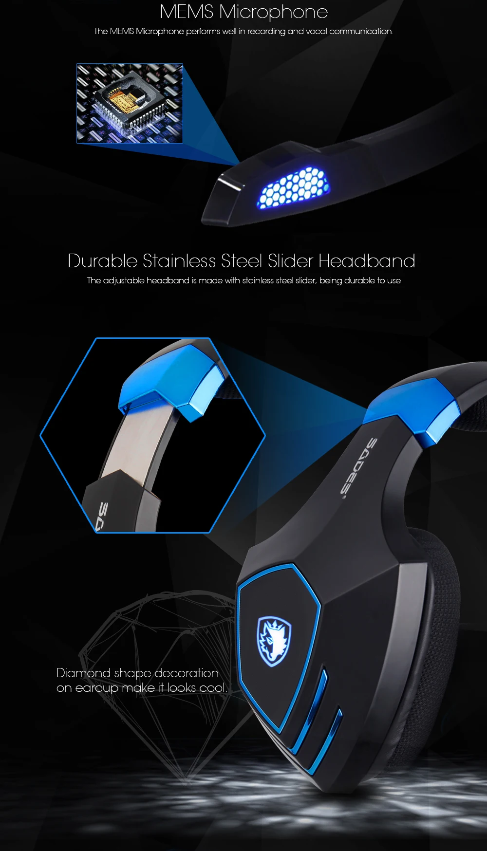 SADES Spellond Pro Bongiovi Acoustics USB игровая гарнитура наушники глубокий бас Вибрация для ПК