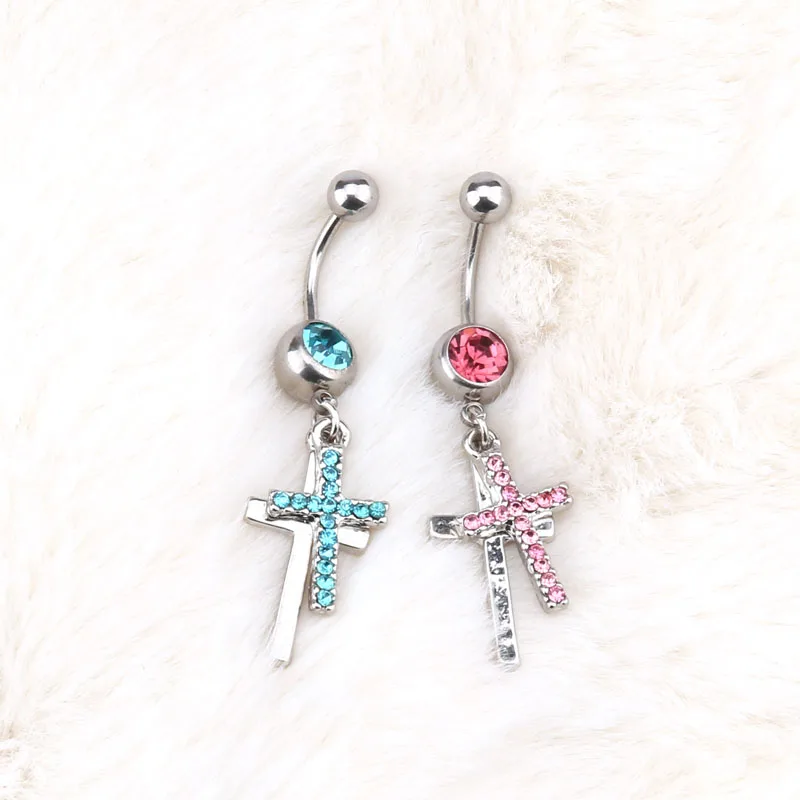 Крест медицинский стальной Кристалл пупка кольцо Висячие тела ювелирные