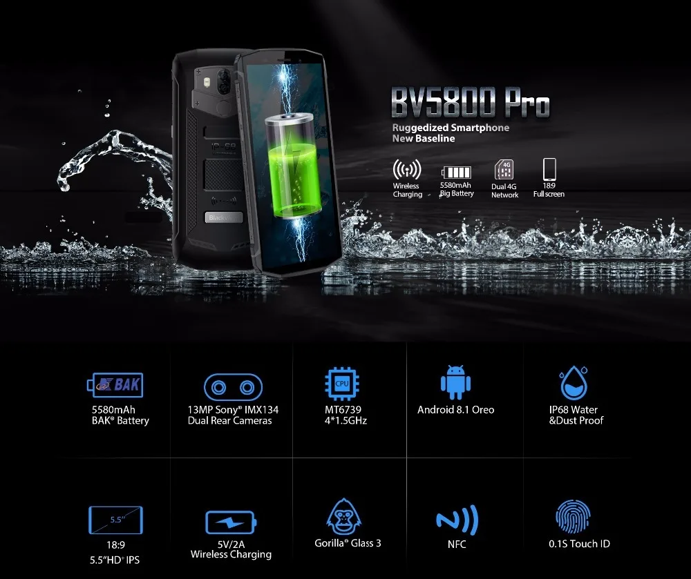 Blackview BV5800 Pro Водонепроницаемый IP68 смартфон 5 &quotMT6739 4 ядра Android 8 1 2 GB Оперативная