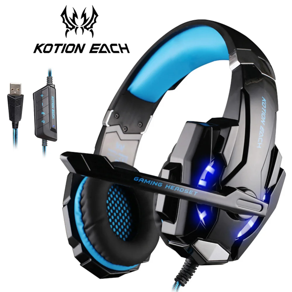 KOTION EACH G9000 7,1 игровая гарнитура с объемным звуком, стерео геймерские наушники с микрофоном, светодиодный светильник для ПК геймера