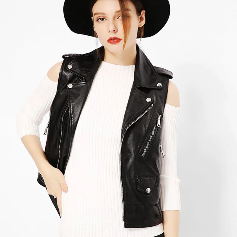 Женский кожаный жилет 2017 новая мода высокая улица без рукавов искусственная кожа