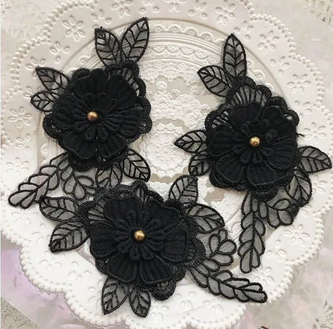 15pcs/lot 6.5x11.5cm width black flower fabric embroidery lace appliques patch D21D258O0306H | Дом и сад