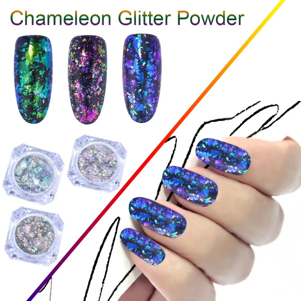 HNM 10 г Блестящий хамелеоновый Bling Powder УФ гель лак для ногтей 3 цвета Магия хлопья