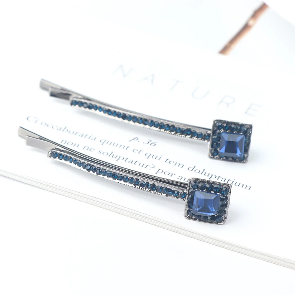 navy blue 1 пара старинные шпильки квадратные Темно-Синие стразы заколка для волос для девочек Заколка-пряжка с кристаллами женские украшения для волос аксессуары - Цвет: navy blue