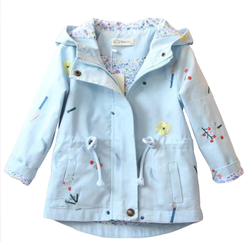 Girls Windbreaker Coat 2019 New Spring Autumn Baby Flower Embroidery Hooded Outwear Kids Children's Coats Jacket Clothing | Детская