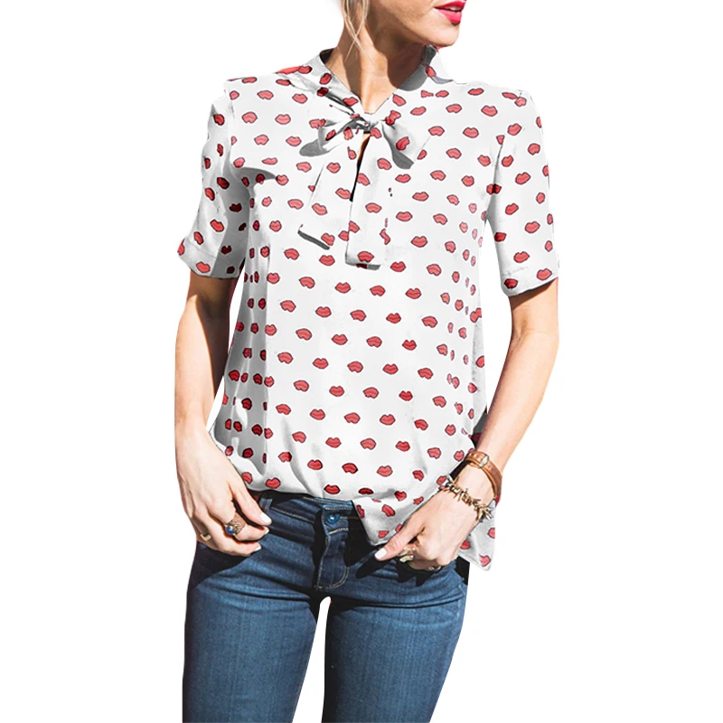 Красные Губы Футболки Для Wmen Мода Лук Шею С Коротким Рукавом Повседневная Топы