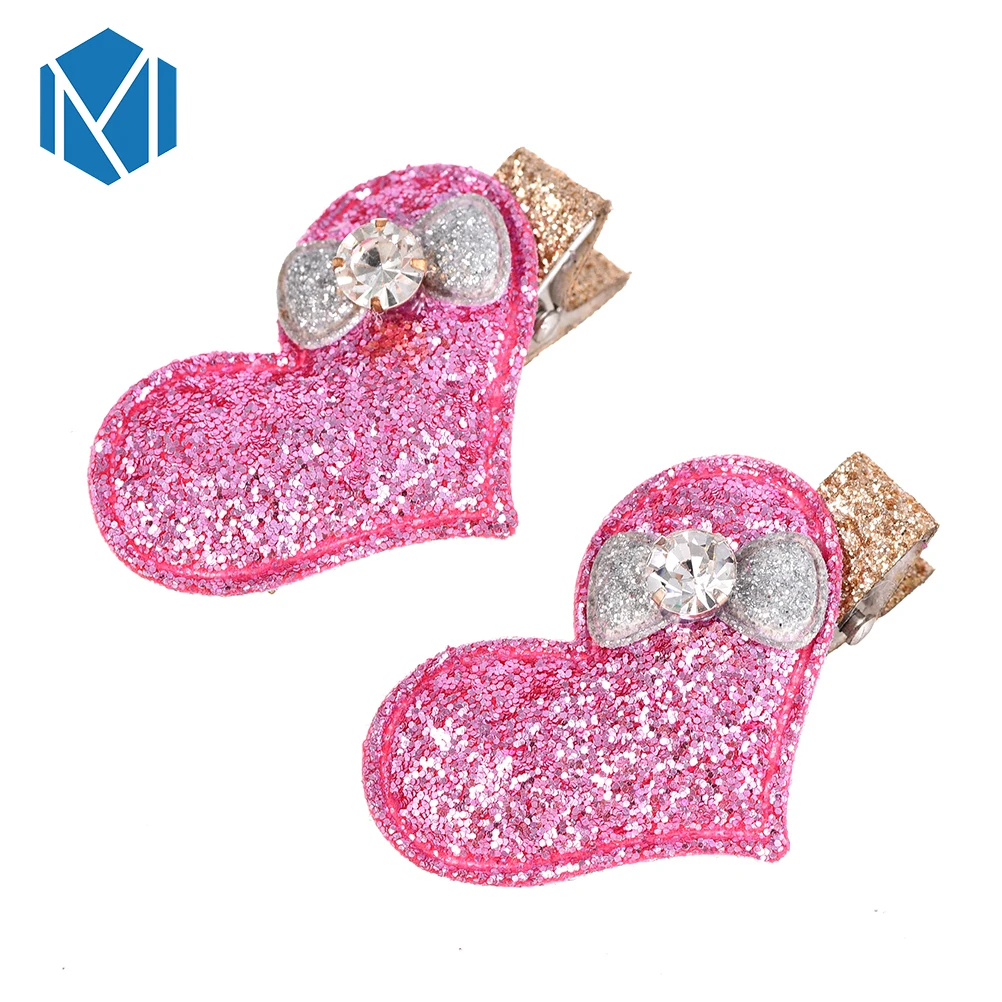 M MISM/высокое качество 2 шт. милые заколки для волос с блестящим сердцем и бантом из