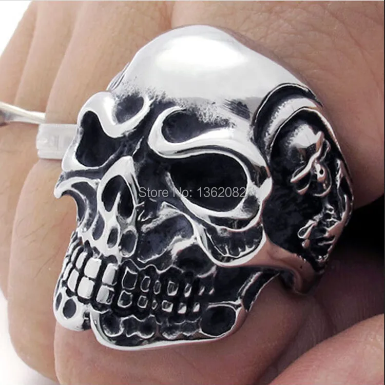 316L Stainless Steel Men's Cool Skull Head Ring Gothic Biker Bands US size 8#-12# MR12 | Украшения и аксессуары