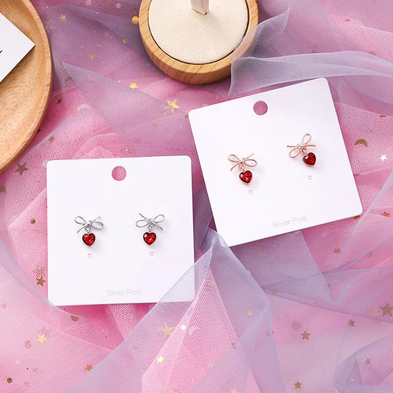 Новинка 2019 года сладкий серьги гвоздики бантом Хрустальное сердечко любовь для