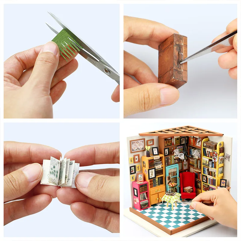 Кукольный дом Миниатюрный DIY кукольный домик с деревянная мебель для дома игрушки для детей Сэм книжный магазин Robotime DG102
