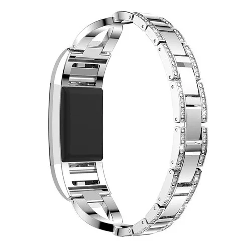 Ремешок для наручных часов для Fitbit заряд 2 ремешок замена металлический браслет регулируемый плечевой ремень для Fitbit charge2 ремешки для часов с Стразы - Цвет: Серебристый