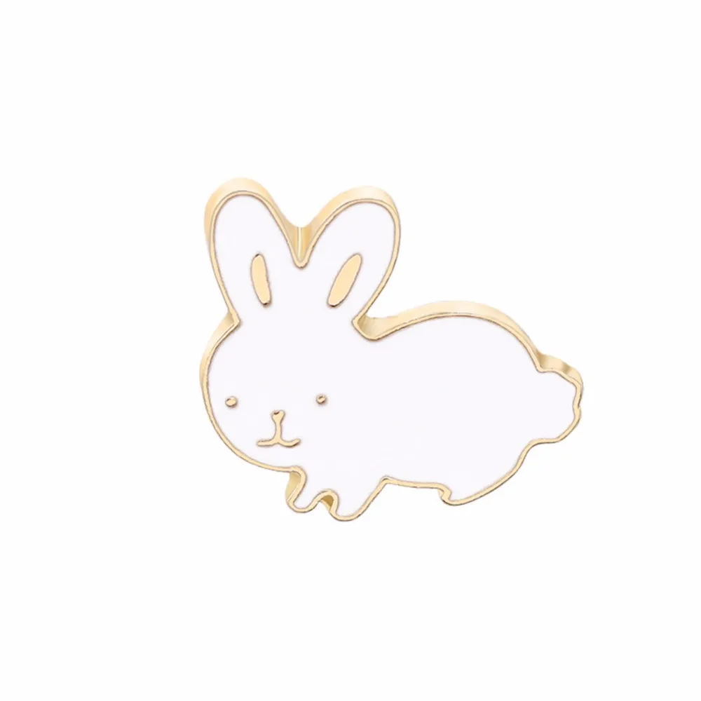 Милый белый кролик Золотая брошь Kawaii мультяшная Пряжка Pin эмали сплава нагрудный