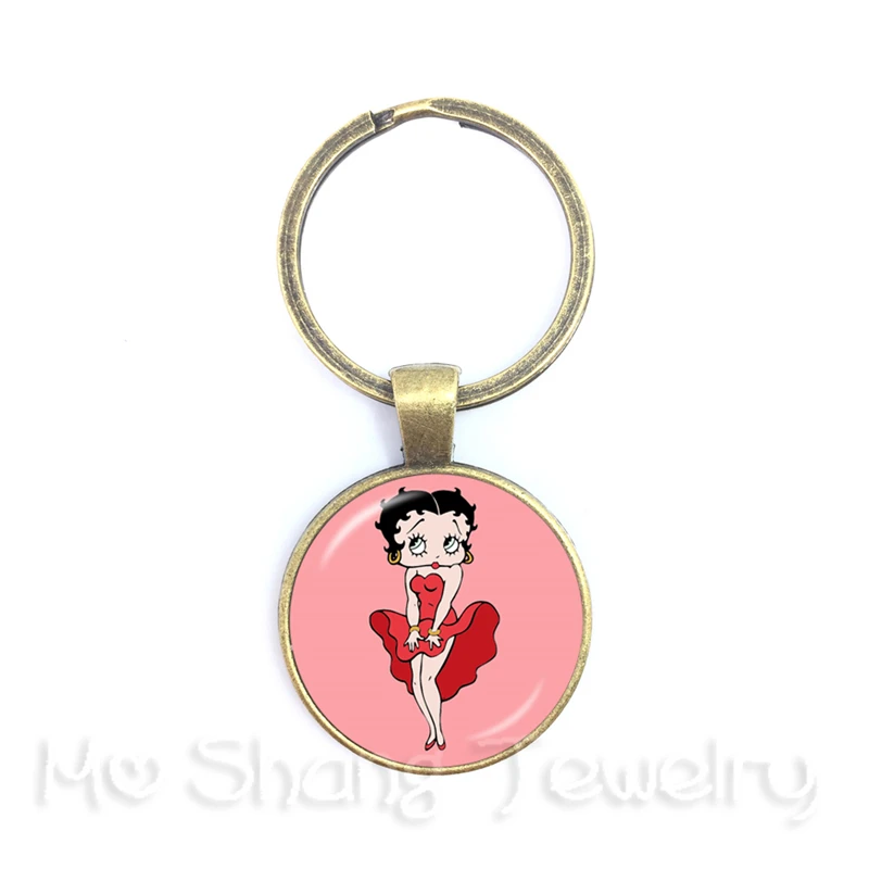 6 Классическая мода Betty Boop шаблон брелок Шарм стеклянный купол ручной работы ювелирные изделия лучший подарок для друзей - Цвет: 6