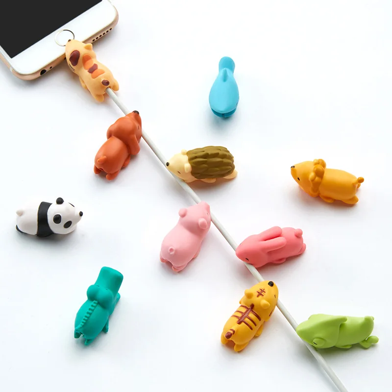 Милые животные укусы протектор для iPhone зарядное устройство кабель провода