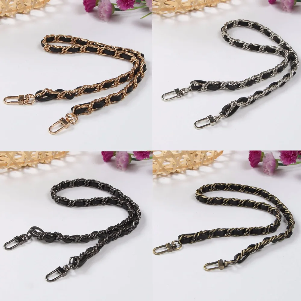 DIY 40 см-140 см черные ручки для кошелька из искусственной кожи 10 мм Сменные золотые, серебряные, бронзовые, черные металлические цепочки для сумки на ремне
