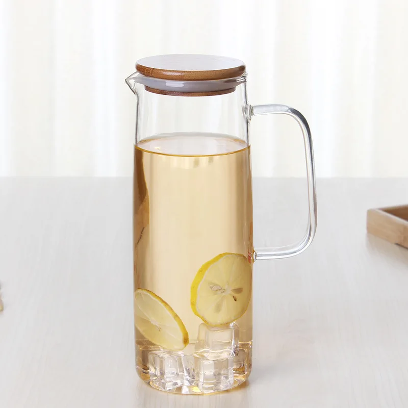 Термостойкий стеклянный кувшин с крышкой из нержавеющей стали или бамбука