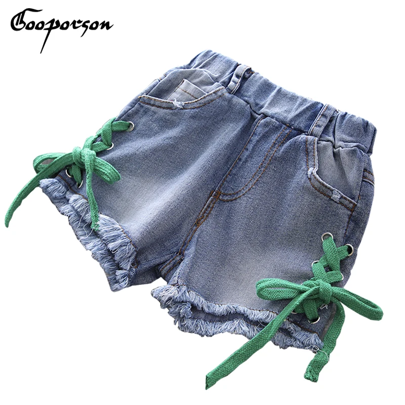 Летние Шорты для девочки в полоску детские джинсы девочек короткие Открытая