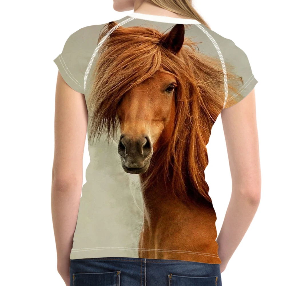 Noisydesigns Vintage Women Summer T Shirt 3D Crazy Horse Animal Woman Tops Casual Short Sleeve Female for Girls Feminine | Женская