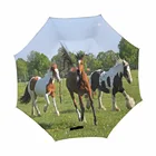 Ветрозащитный Зонт с C-образным крючком, с длинным хвостовиком, двухслойный, креативный Зонт с защитой от дождя в виде лошади, Прямая поставка