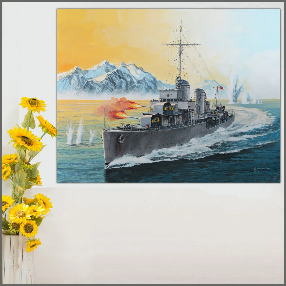 Wlong Большой размер Печать Картина маслом кораблей картина Искусство Настенная