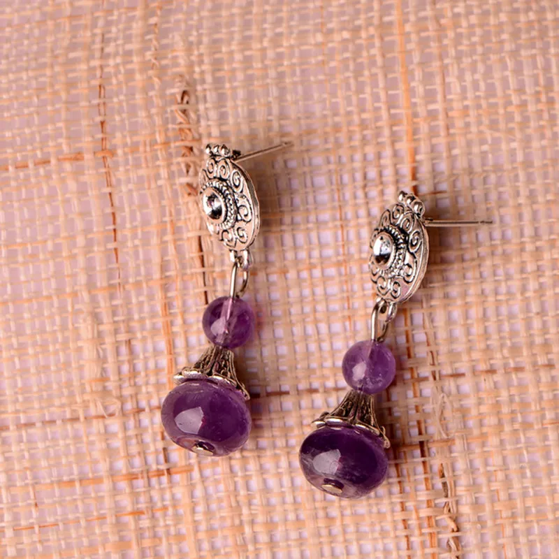 Yanting тибетский серебряный цветок серьги гвоздики для женщин фиолетовый кристалл
