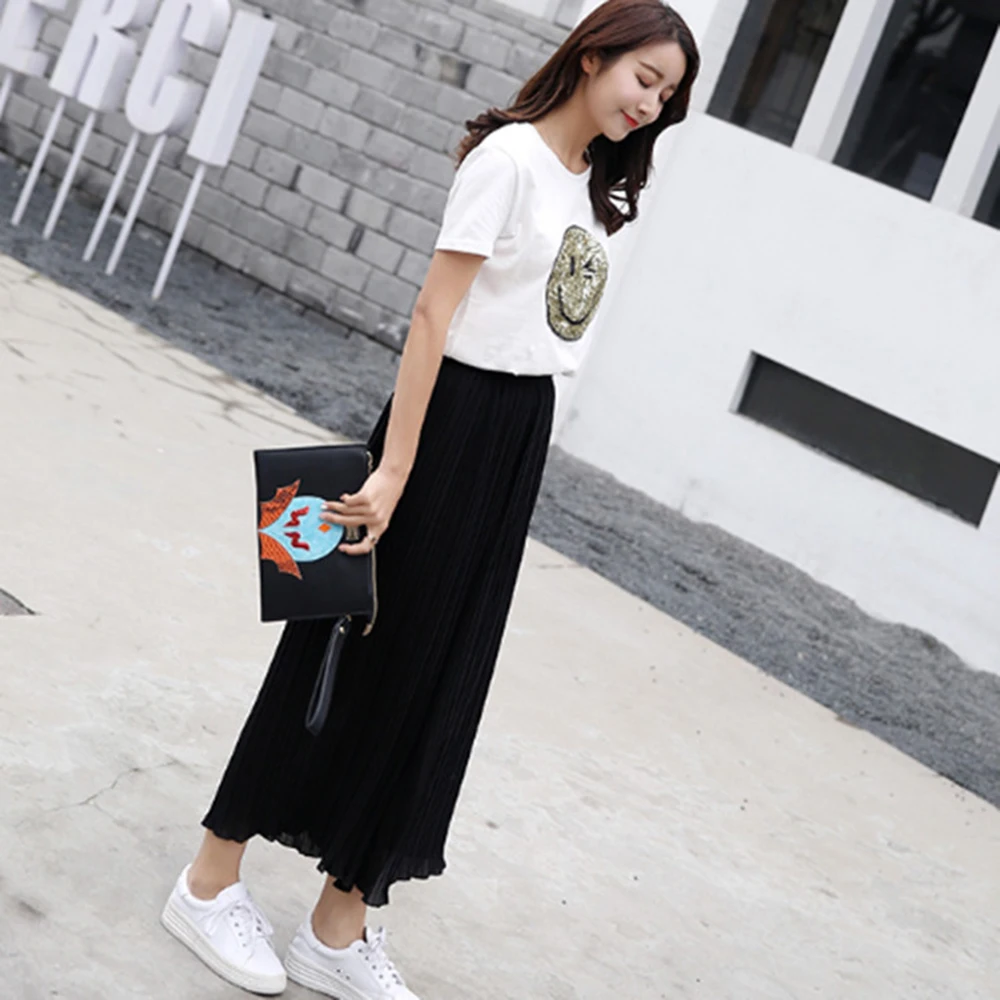 Женские летние широкие брюки свободные плиссированные с высокой талией в