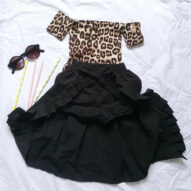 Модный комплект одежды для маленьких девочек платье костюм топ с леопардовым