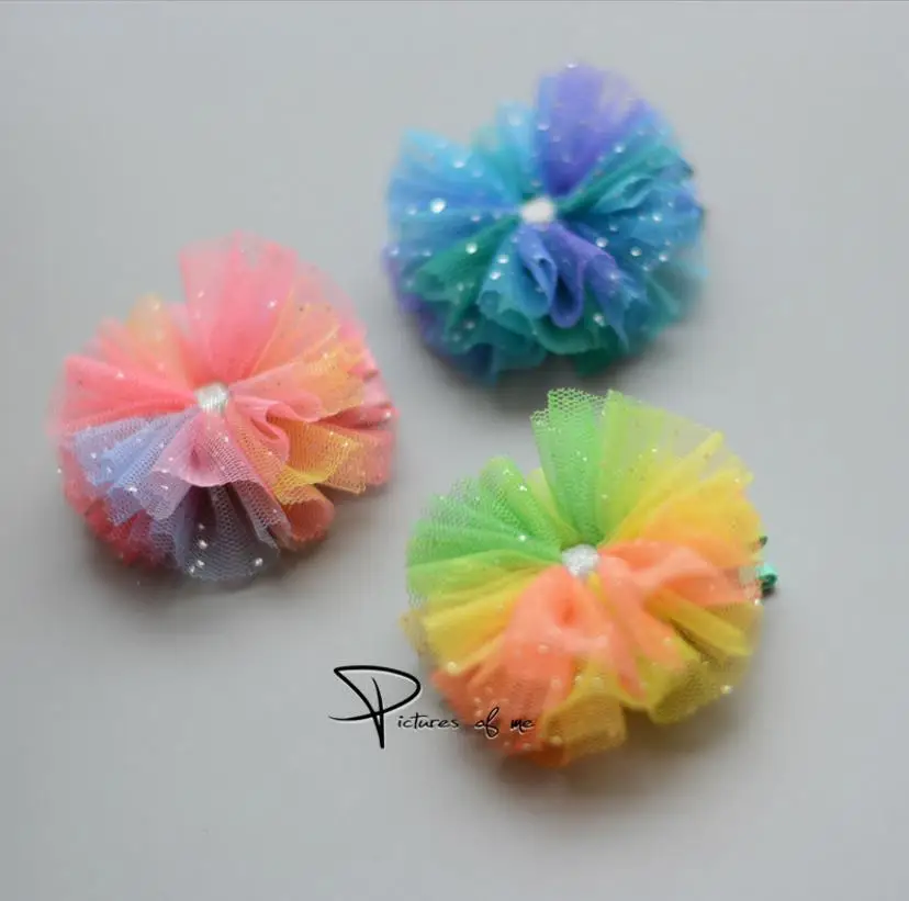 

2pcs/set Elegance Princess barrette Headdress Chiffon Shiny Hairpins Elastic Rubber Bands Children Hair Clip Kids Accessories