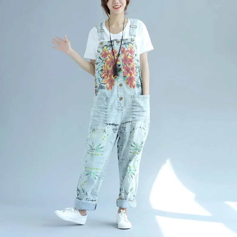 Женский джинсовый комбинезон с боковым карманом свободный Облегающий большого