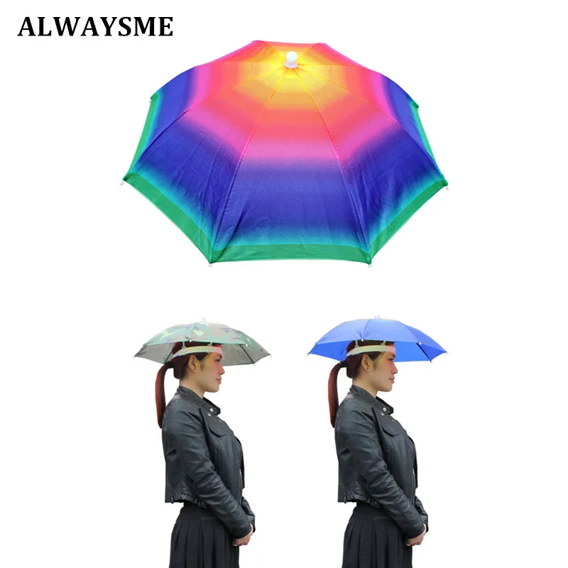 ALWAYSME складной диаметр эластичная лента рыболовный головной убор зонтик шляпа зонт-шляпа Hands Free с головным ремнем для защиты от солнца и дождя
