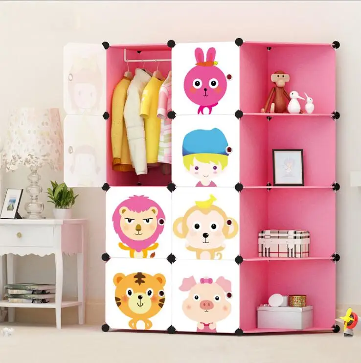 B DIY Детский мультяшный пластиковый шкаф для одежды простые сборочные шкафчики для одежды Многослойные шкафы для хранения для детей - Цвет: B