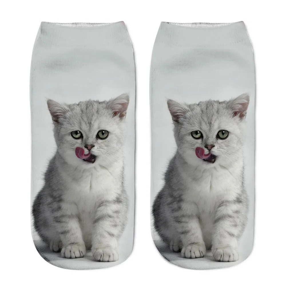 Cat носки для девочек 3D печать женские женщин Low Cut до лодыжки Mujer