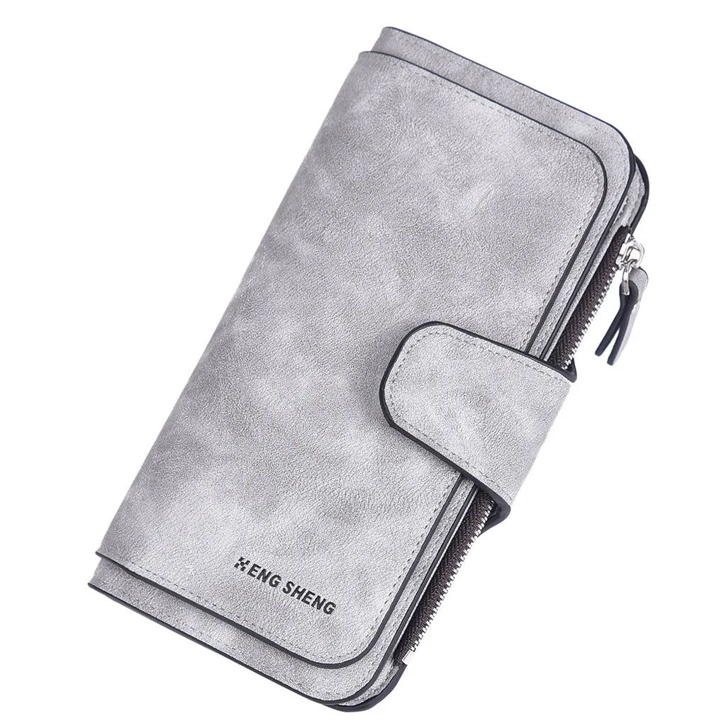 Модные женские бумажники одноцветные матовые длинные секционные три сложения