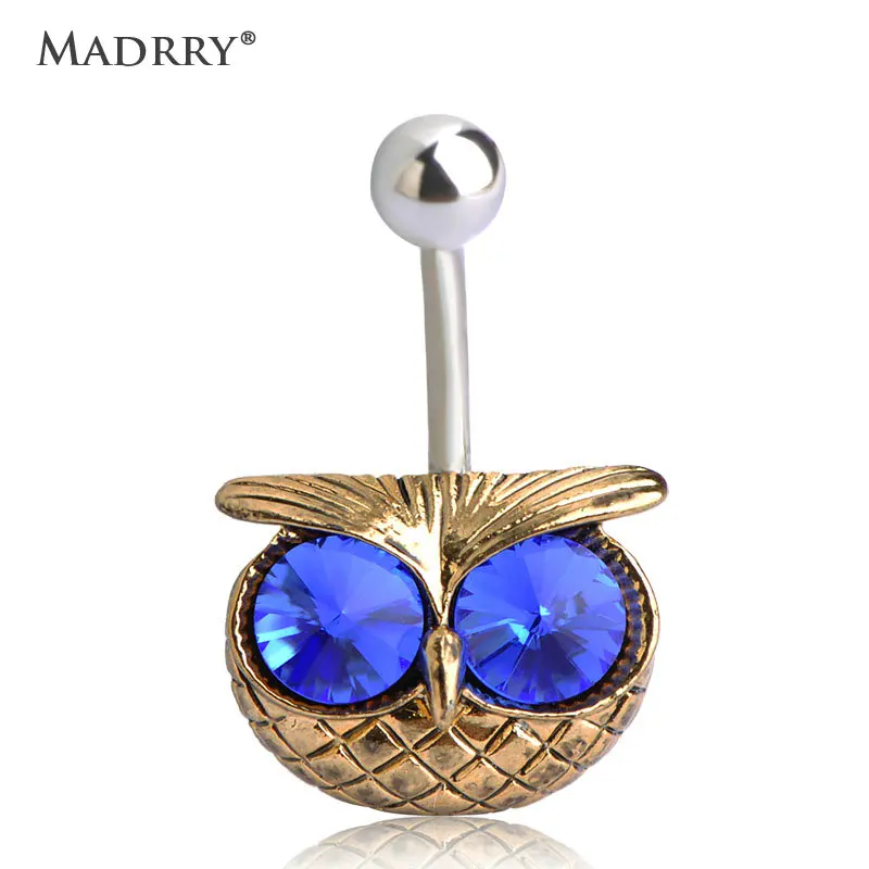 

Madrry Illuminati Big Green Owl Piercing Navel Belly Button Rings Lingerie Sexy Body Jewelry for personality Gothic Vaz unhas