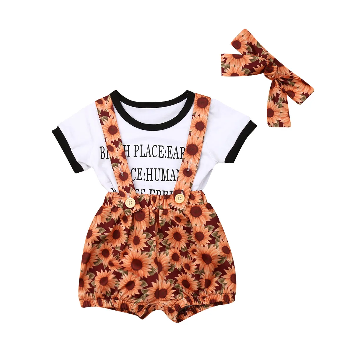 

Baby Clothes 2pcs Newborn Baby Girls Summer sunflower Tops T-shirt+Shorts Pants+Headband Outfits