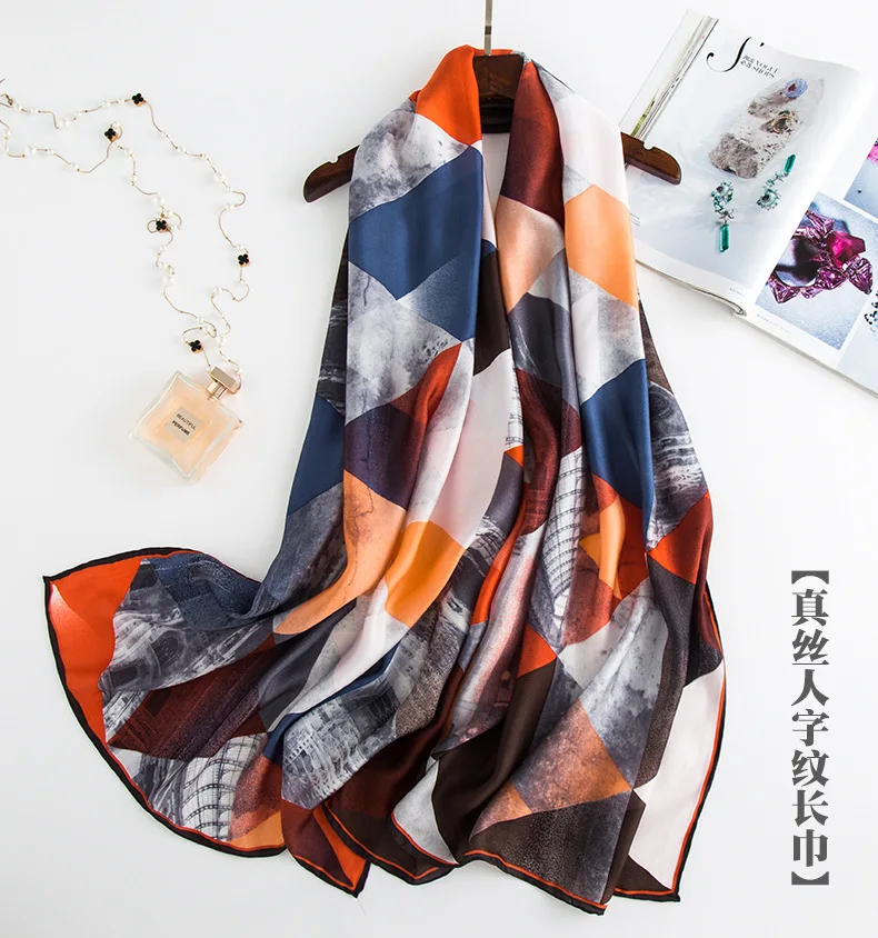 

Contrast Color Herringbone Silk Scarf Geometric Neck Wear Accessory Scarfs Pashmina Women's Scarves Elegant Wraps ZSCJ26