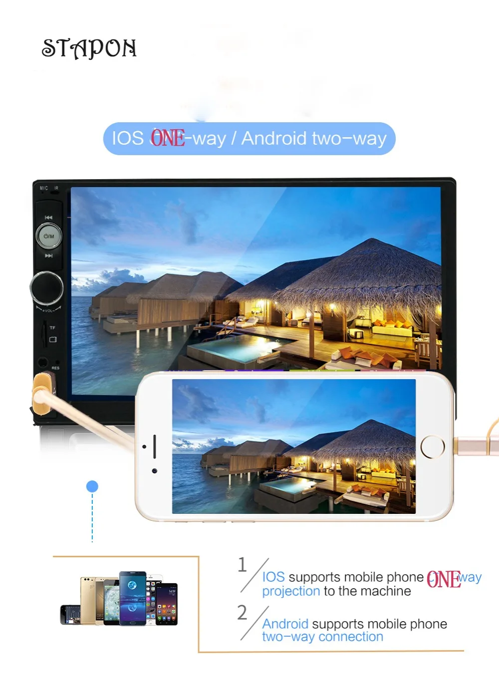 STAPON 7 дюймовый автомобильный MP5 плеер с Bluetooth зеркальной связью iOS Android