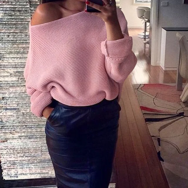 2017 Fashion Autumn Winter Women Sweatershirt Loose Long Sleeve Solid Color Pullover Knit Sweater Lady tops | Женская одежда