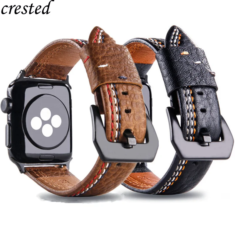 Ремешок из натуральной кожи для Apple Watch band 44 мм 40 iwatch 42 38 шовный Браслет apple watch series 3