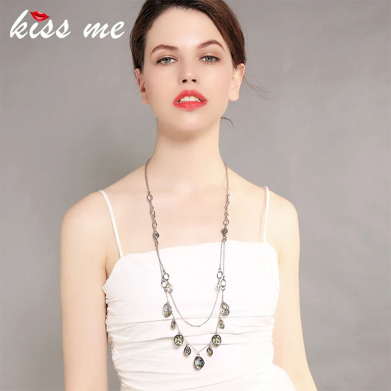 Длинное серебряное ожерелье с двойной цепочкой KISS ME Уникальные ожерелья