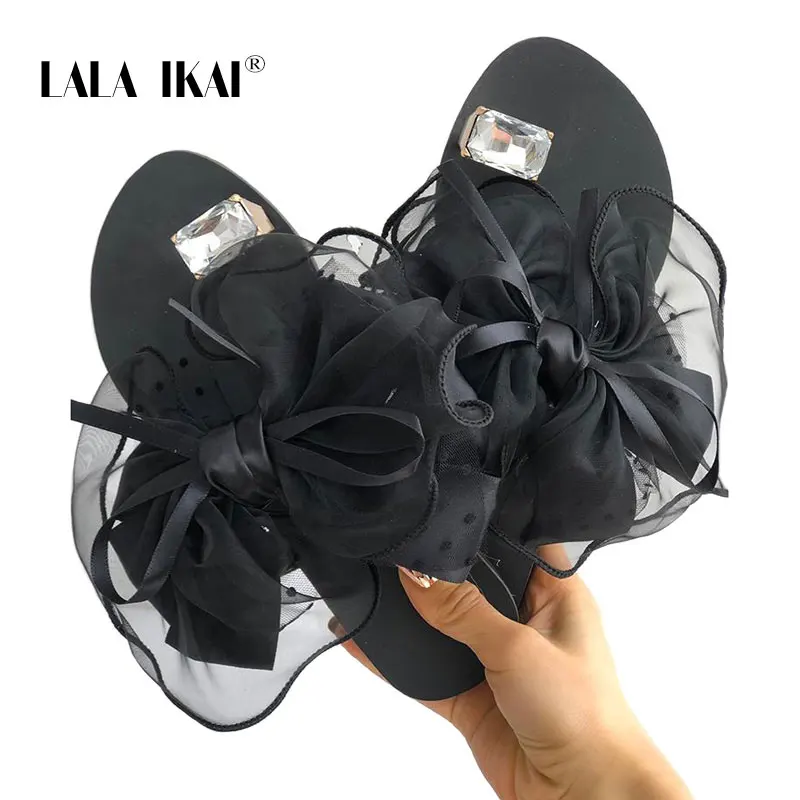 LALA IKAI/женские шлепанцы в горошек с бантом бабочкой летние пляжные модная обувь на