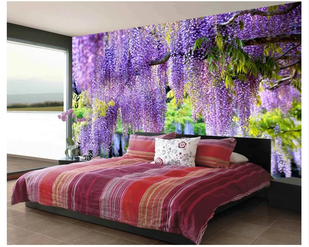 beibehang fashion background photography purple flower vine romantic wallpaper interior decoration painting photo wall mural