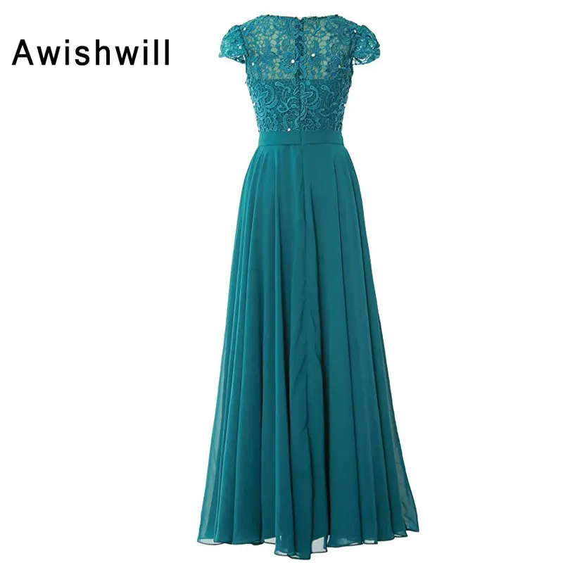 Элегантное кружевное шифоновое вечернее платье до пола с коротким рукавом