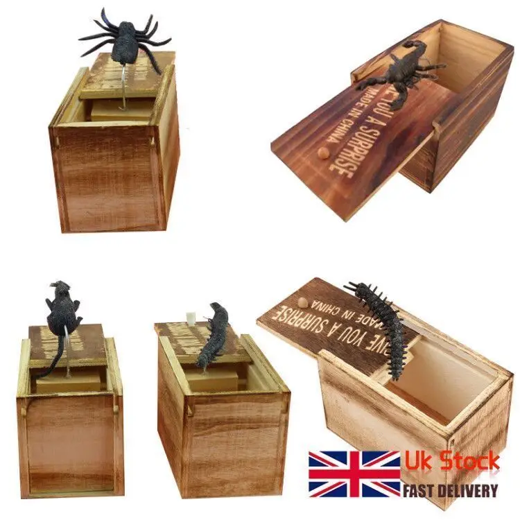 Деревянный шалость паук Scare Box скрытая в случае трюк играть шутка ужас коробка